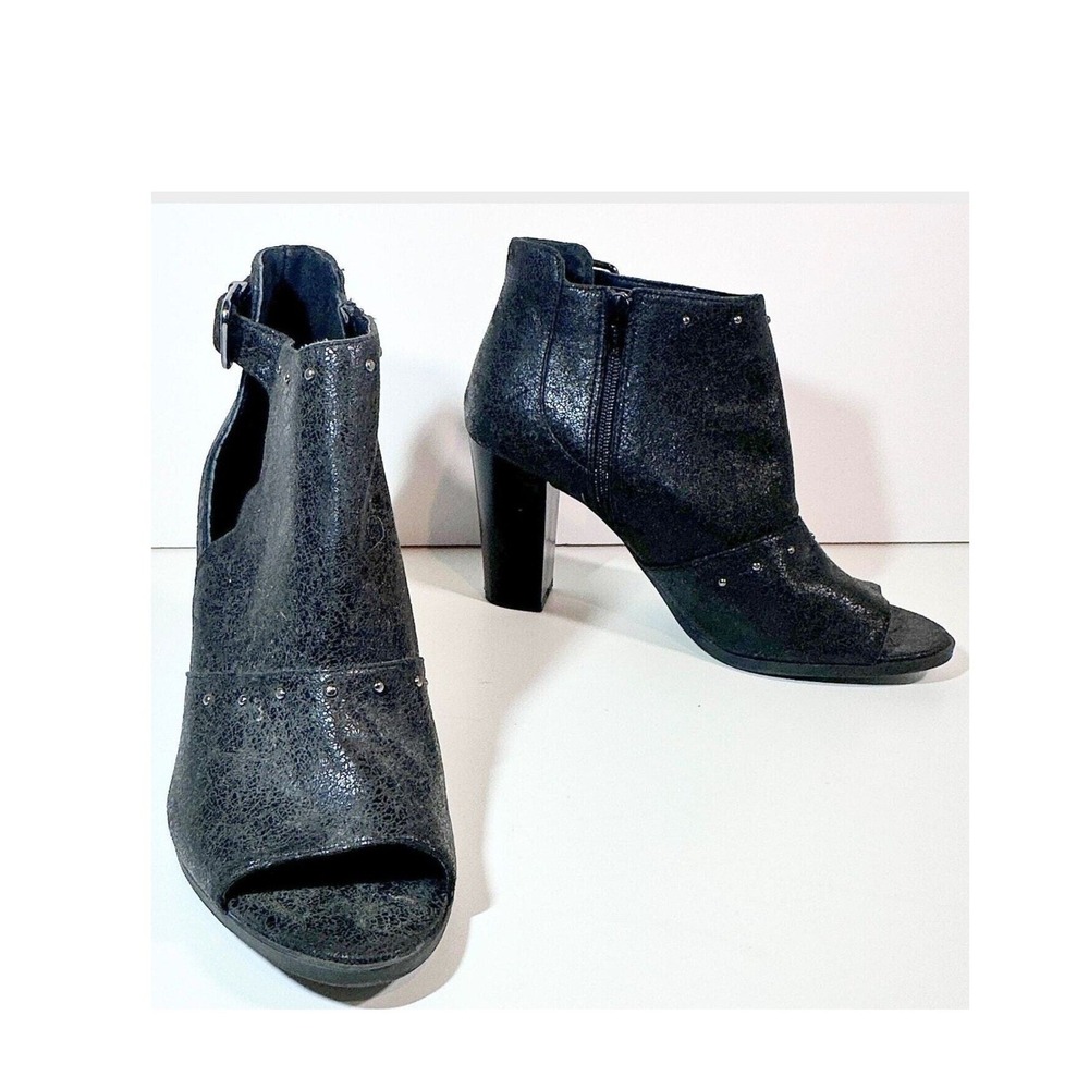 Simply Vera Vera Wang Booties Sz 10 Black Distressed Studded Open Toe Block Heel